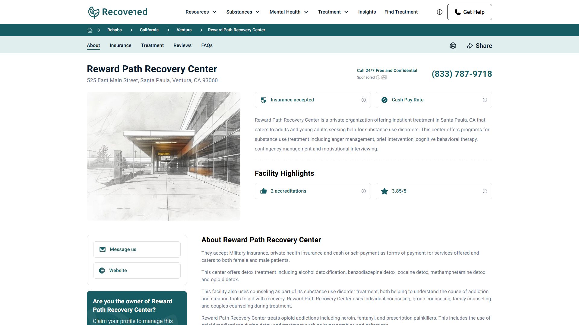 Reward Path Recovery Center
