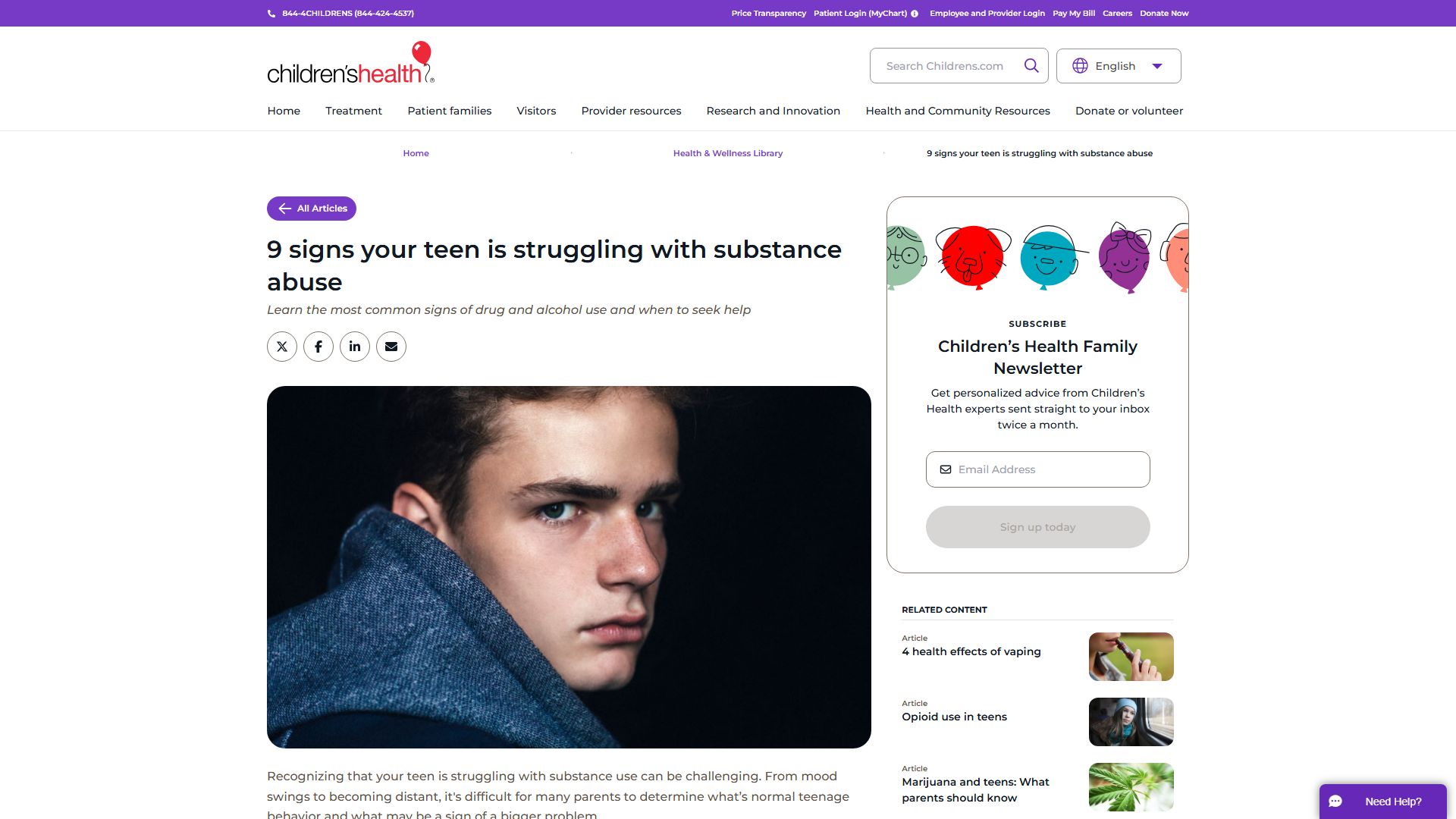 Children's Health Teen Recovery Program