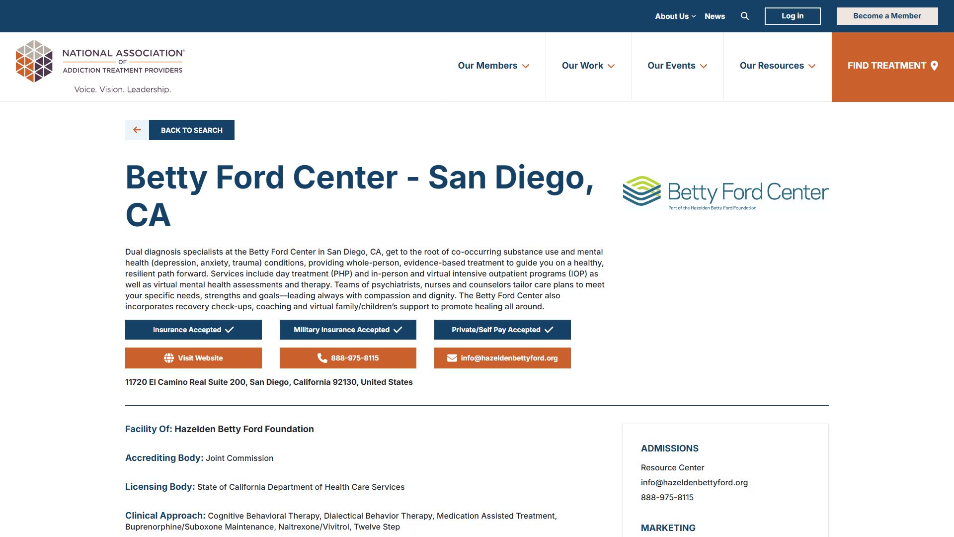 Betty Ford Center in San Diego, CA
